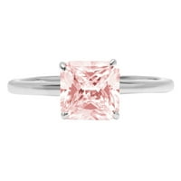 1. CT Brilliant Asscher Cut симулиран розов диамант 14K бял златен пасианс пръстен SZ 6.25
