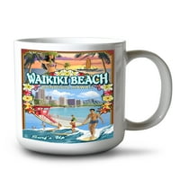 FL OZ Ceramic Mug, Waikiki Beach, Hawaii, Montage Scene, Съдомиялна машина и микровълнова сейф