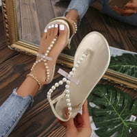 Летни женски плоски сандали пръсти на мънистата римски митра сандали сандали плажни сандали