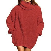 Zodggu Turtleneck Пуловер Хип опаковки Midi пуловери за жени свободни ежедневни жени модни жени върхове дълъг ръкав ръкав в ръкав твърд цвят женски свободен ден оранжев L