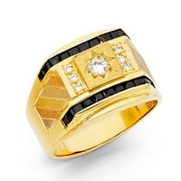 Солиден 14K жълто злато кубичен циркония CZ мъжки моден юбилеен пръстен W Sapphire Size 11