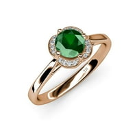 Emerald and Diamond Si2-I1, G-H HALO годежен пръстен 0. CT TW в 14K розово злато.size 6.0