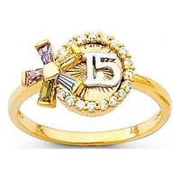 Jewels 14K жълто злато петнадесет години рожден ден еднокамерален кубичен циркония CZ модна годишнина Размер на пръстена 5.5