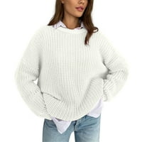 Entyinea огромни пуловери за жени ежедневни плюс размер модна свободна печат пуловер с дълъг ръкав бял s