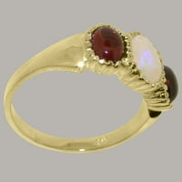 Британски направени 10k жълто злато естествено Opal & Garnet дамски пръстен за годежен пръстен - размер - размер 6