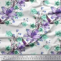 Soimoi Rayon Leaves Leaves & Lily Flower Printed Fabric Yard Wide