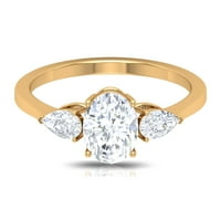 Три каменни пръстени - сертифициран пръстен на Moissanite за жени, 14K жълто злато, САЩ 7.00