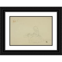 Елизабет Мъри Черна богато украсена дървена рамка Двойно матиран музей Арт печат, озаглавен: Отпечатъци и рисунки Младо момиче, наливащо чай и профилна скица