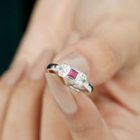 Princess Cut Ruby Promise Ring с диамантени странични камъни, 14K бяло злато, САЩ 9.00