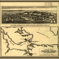 24 x36 Плакат за галерия, карта на крепостта Монро и околностите