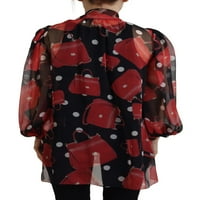 Dolce gabbana черно червена сицилна чанта копринена риза топ блуза