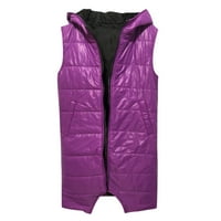 Pxiakgy жилетка за жени с качулка дълга жилетка зимен без ръкави цвят цвят на открито якета на якета лилаво + САЩ: 16