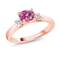 Gem Stone King 18K Rose Gold Платен сребърен пръстен Розов Moissanite Lab Grown Diamond