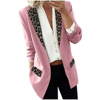 Kali_Store Blazers за женски работен офис Blazer яке отворен фронт бизнес Casual Suit Jacket Pink, 3XL