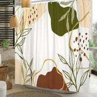 Среден век абстрактна завеса за душ, бохо лист модерен минималистична завеса за вана за растително изкуство декоративна завеса за баня с куки водоустойчив полиестер за декор за баня в дома 72 x84