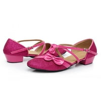 Момичета рокли обувки танцови обувки латино обувки mary jane glitter ниски токчета роза червено 9c