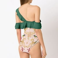 B91XZ Дамски бански костюми Лято женски ретро отпечатани бански костюм моден бански костюм Бикини бикини Conceal Green, m