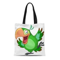 Платно тотална чанта Зелен анимационен филм Честит папагал Танцуващ парет джунгла птица многократна употреба на рамо хранителни чанти за пазаруване на чанти