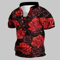 Мъжки ризи огромни годни цветя отпечатан бутон v-образно отглеждане на яка къса ръкав пуловер риза ежедневни летни леки бързи сухи блузи върхове червени s