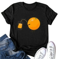 Клирънс жени небрежно о-образно сладко оранжево печат с къс ръкав тениска топ блуза викторианска блуза, черно, m