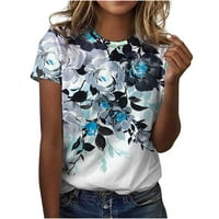 Плюс размера на размера на женските върхове за печат на разхлабени тениски за блуза блуза риза лилаво 6
