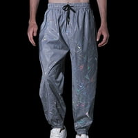 Vivianyo HD Време и Tru Clearance панталони за мъже мъже ежедневни модни отпечатани дантела нагоре еластични отразяващи панталони Хип -хоп флуоресцентни панталони Нощни спортни панталони флаш пики сиво сиво