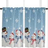 Коледна пръчка Pocket Kitchen Curtain, Xmas Snowman Blue Snowflake Winter Holiday Whick Window Panel