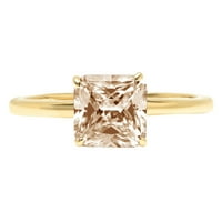2.0ct Asscher Cut Brown Champagne симулиран диамант 18k жълто злато гравиране на изявление годишнина годежен сватбен пръстен размер 8.5