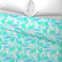 Памучен сатен копая за одеяло, пълна кралица - залез синьо водно небе Clouds Beach Watercolor Print Custom спално бельо от Spoonflower