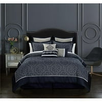 Chic Home BCS20703 -us Meriel Comforter Set, тъмносин - Кинг размер