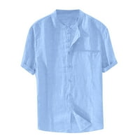 Рокли ризи за мъже мъжки торбичка памучна смес цвят къс ръкав ретро тениски върхове блуза