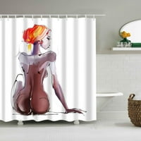 Модна секси жена душ завеса за баня гола татуировка момиче с цигулка в черен душ завеса тяло арт баня завеси