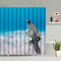 Синя океанска животински душ завеса аквариум морска костенурка тропическа риба риф камък подводен свят баня за баня за къпане висящи