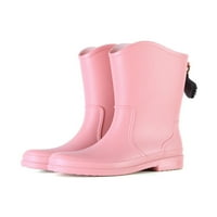 Difumos дамски водоустойчиви заострени градински обувки леки средни телешки водоустойчиви обувки за дъжд с високи ботуши средна тръба розово 6.5