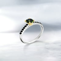 Gem Stone King 0. CT кръгла зелена мистика Topaz Black Diamond Silver и 10K жълто злато пръстен