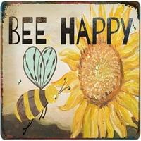 Слънчогледова пчела метал калай знак пчела щастлива ретро плакат пещера гараж фермерска къща декора