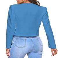 Voguele Ladies Cardigan Jacket Solid Color Business Jackets дълги ръкави Blazers Office Outbear Plain Coat Blue-Zipper Pocket s