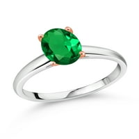Gem Stone King 1. CT Green симулиран изумруден сребърен и пръстен от 10K розов златен пръстен