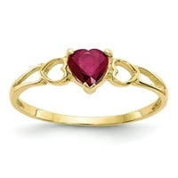 10K Жълто златна лента с камъни юли Ruby Heart Red, размер 9