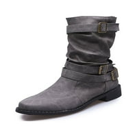 Frontwalk Дамски зимен ботуш среден телешки ботуши забъркани каишки обувки ежедневни плоски дами ниска пета сива 11