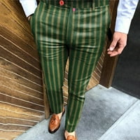 Puawkoer панталони райе панталони ежедневни еластични крака с джобове отпечатани партита мъжки костюм мъжки панталони Мъжки модни l зелено