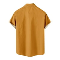 Мъжки ежедневни тениски-Packwork Loose Leisure Rishs Blouse Button Down Down Down Down Collar Yellow