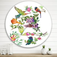 Art DesignArt „Тропически цветя и цветни птици II“ Традиционно метално кръг стена изкуство - диск на