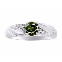 Diamond & Green Sapphire Ring Set в Sterling Silver Color Stone Birthstone DSL-LR6525GSW