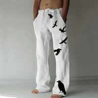 Мъжки панталони тънък памучен спално бельо случайни панталони отпечатани летни панталони за краката дантела спортни панталони бели XL