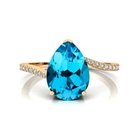 Годежен пръстен, швейцарски син солиден златен пръстен на Topaz, Diamond Promise Ring, декемврийски пръстен за раждане