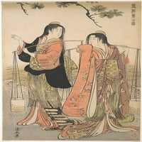 Shiokumi Танцът на плажните девойки от поредицата Brocade of the East Poster Print от Torii Kiyonaga