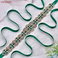 Bridal Sash Green Diamond Applique Сватбен колан Ръчно изработен колан за кристал за сватбени декорации S161B-G-KL