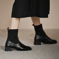 Дамски ботуши за среден теле- ретро чорапи ботуши есента плетена тъкан Модна дебела пета с високи токчета Черни 37