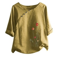 Женски върхове жени плюс размер Бутон за печат на цветя с половин ръкав винтидж блуза топ тениски ризи за жени